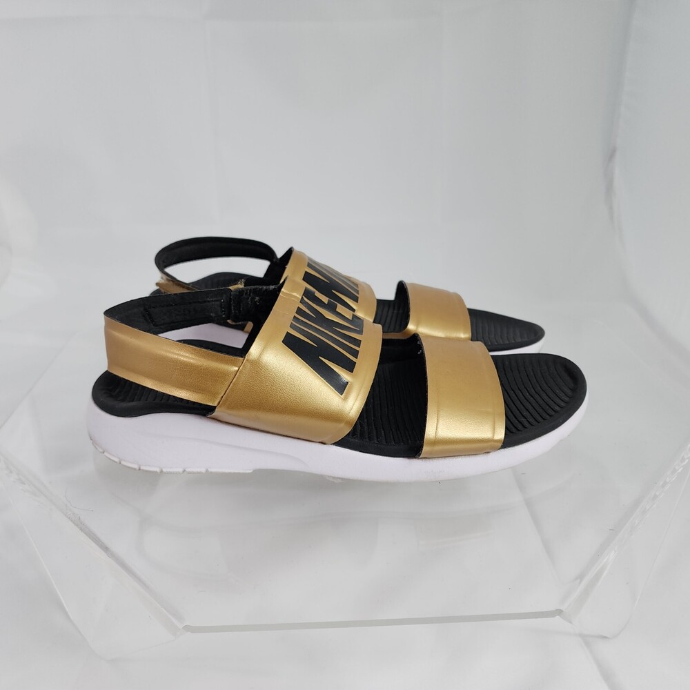Nike Women 11 Tanjun Sneaker Sandals Gold Black 882694-006 Synthetic Ankle Strap